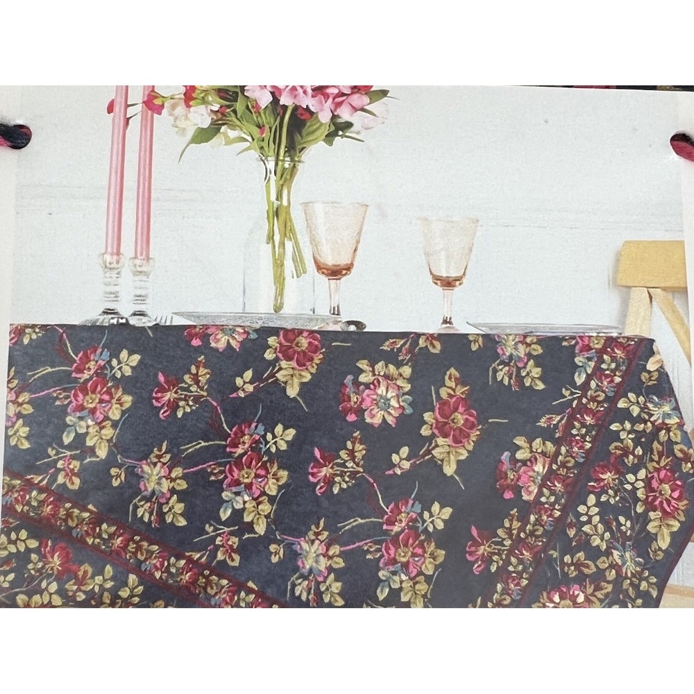 April Cornell Wild Rose Floral Tablecloth 54x54 Square Navy Magenta Cottage New